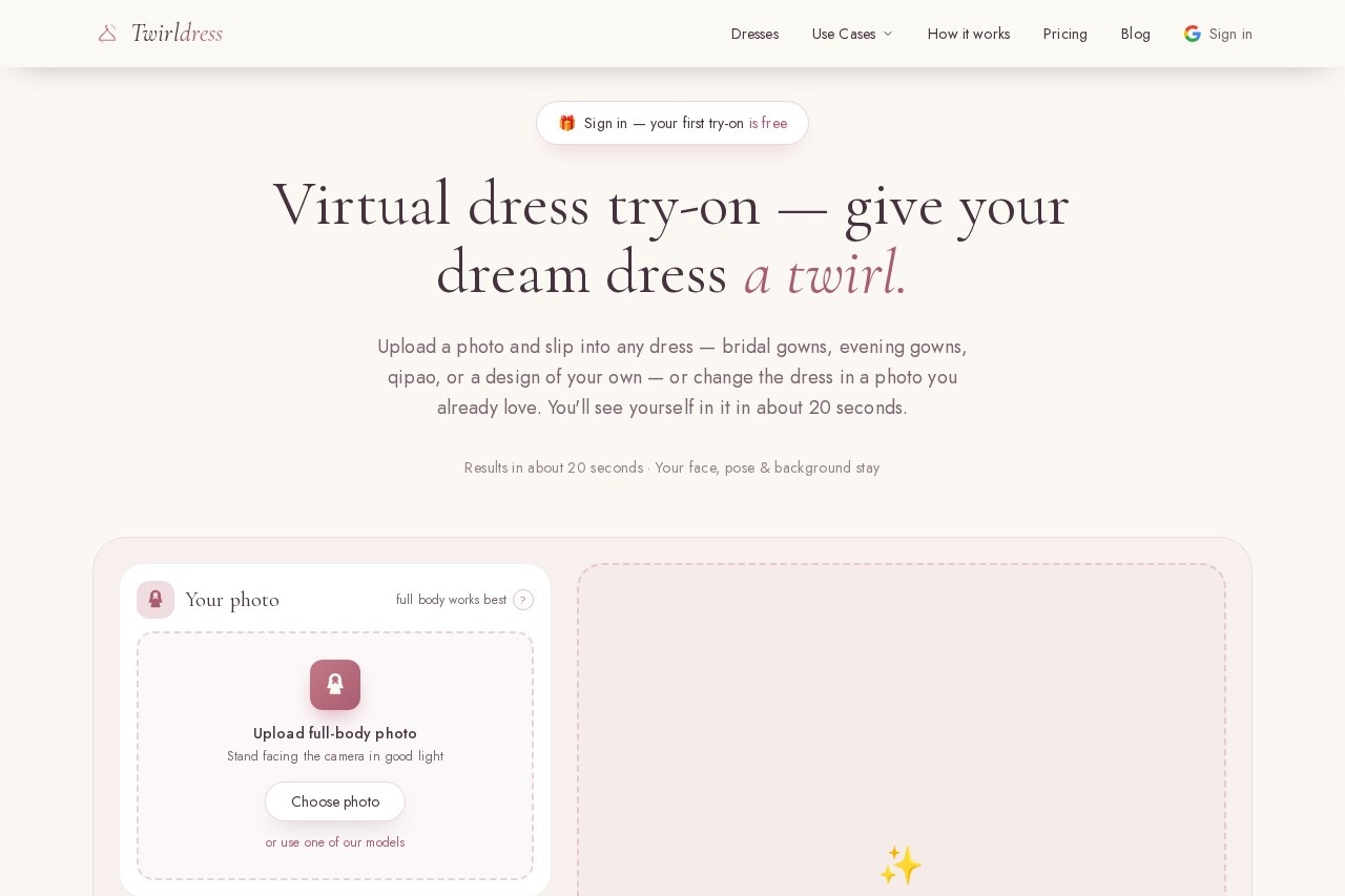 Twirl — AI Dress Try-On screenshot