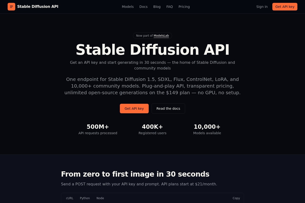 Stable Diffusion API screenshot