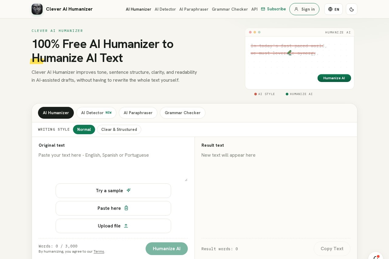 Clever AI Humanizer screenshot