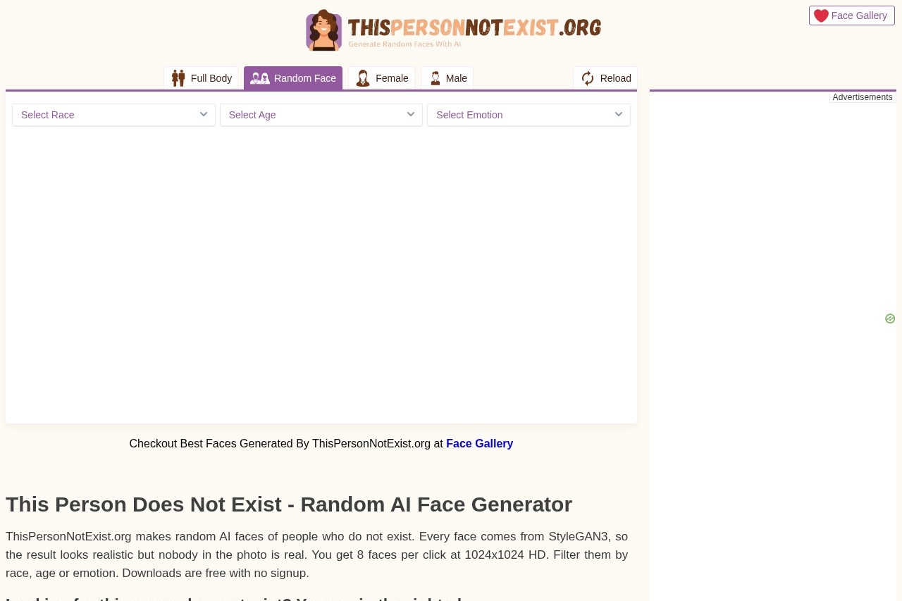 ThisPersonNotExist.org screenshot