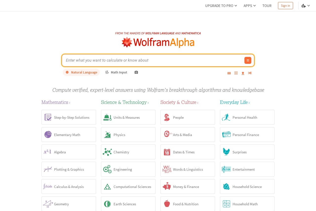 Wolfram|Alpha screenshot