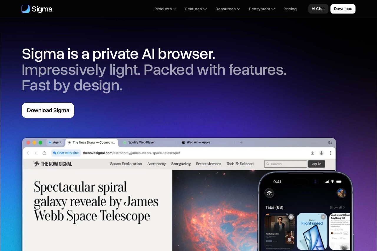 Sigma AI Browser screenshot