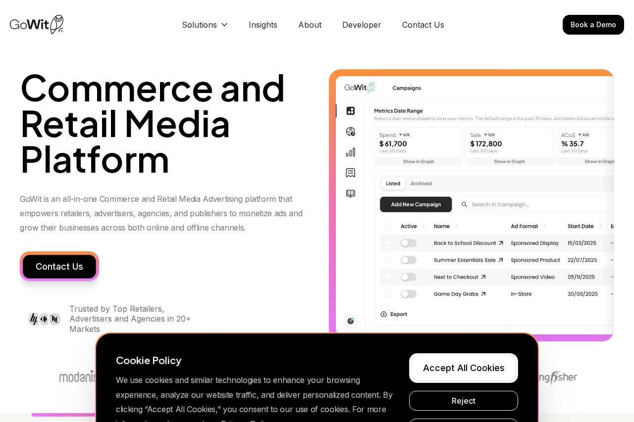 GoWit Retail Media Ads Platform screenshot