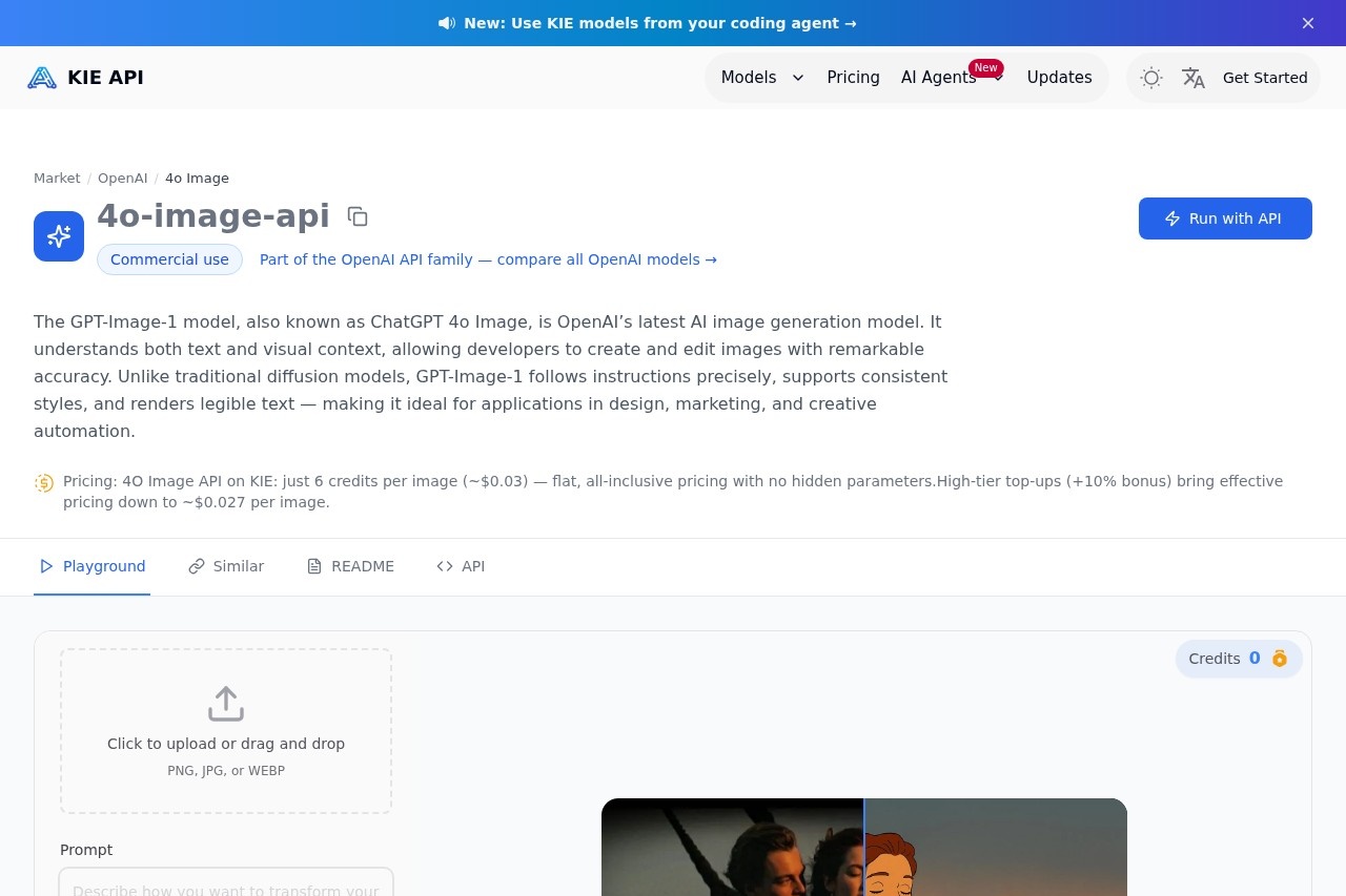 Kie.ai GPT-Image-1 API（4o Image API） 截图