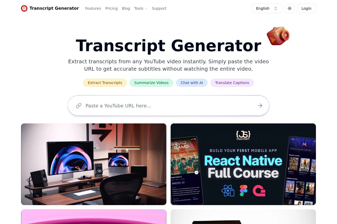 YouTube Transcript Generator screenshot