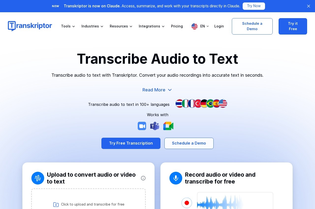 Transkriptor screenshot