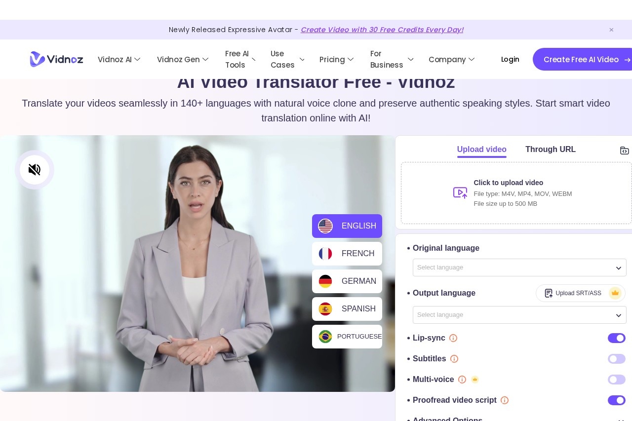 Vidnoz AI Video Translator screenshot