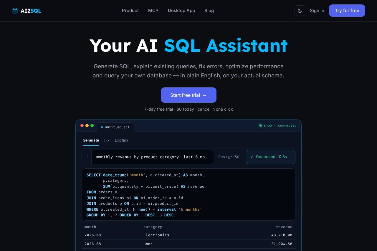 AI2sql screenshot