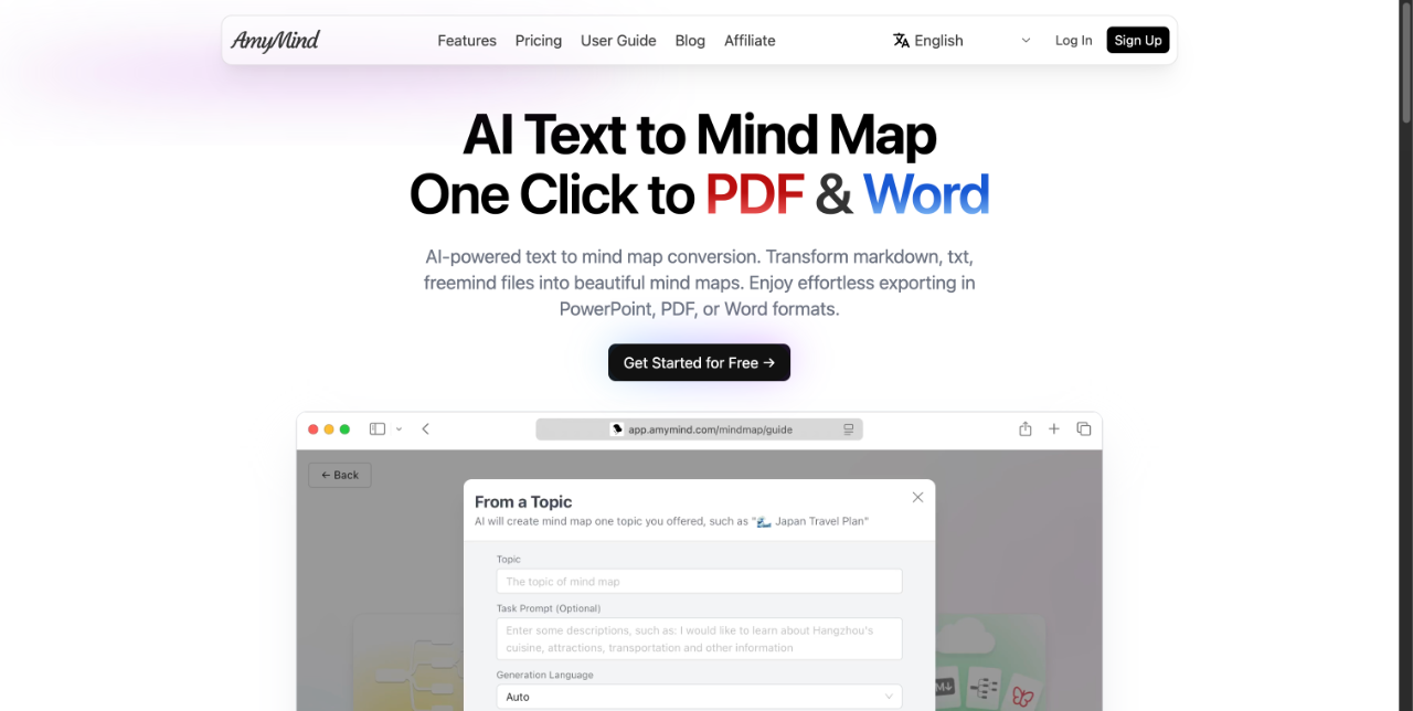 AmyMind - AI Mind Map Generator 截图