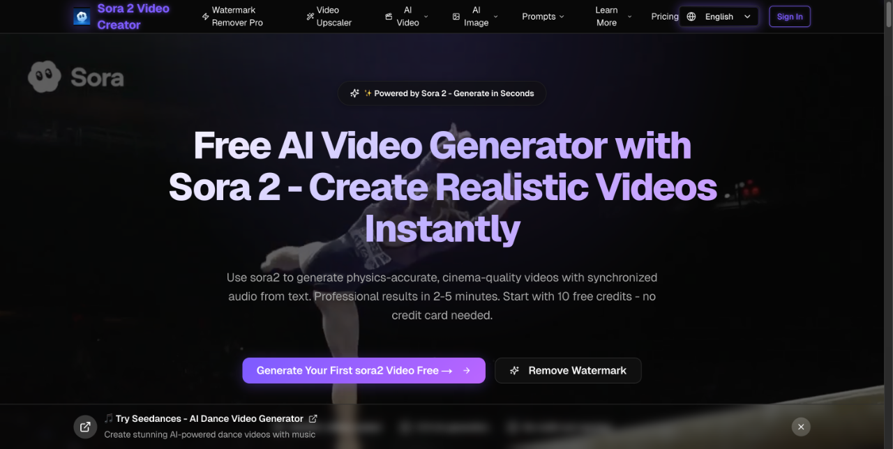 Free AI Video Generator with Sora 2 - Create Realistic Videos Instantly 截图