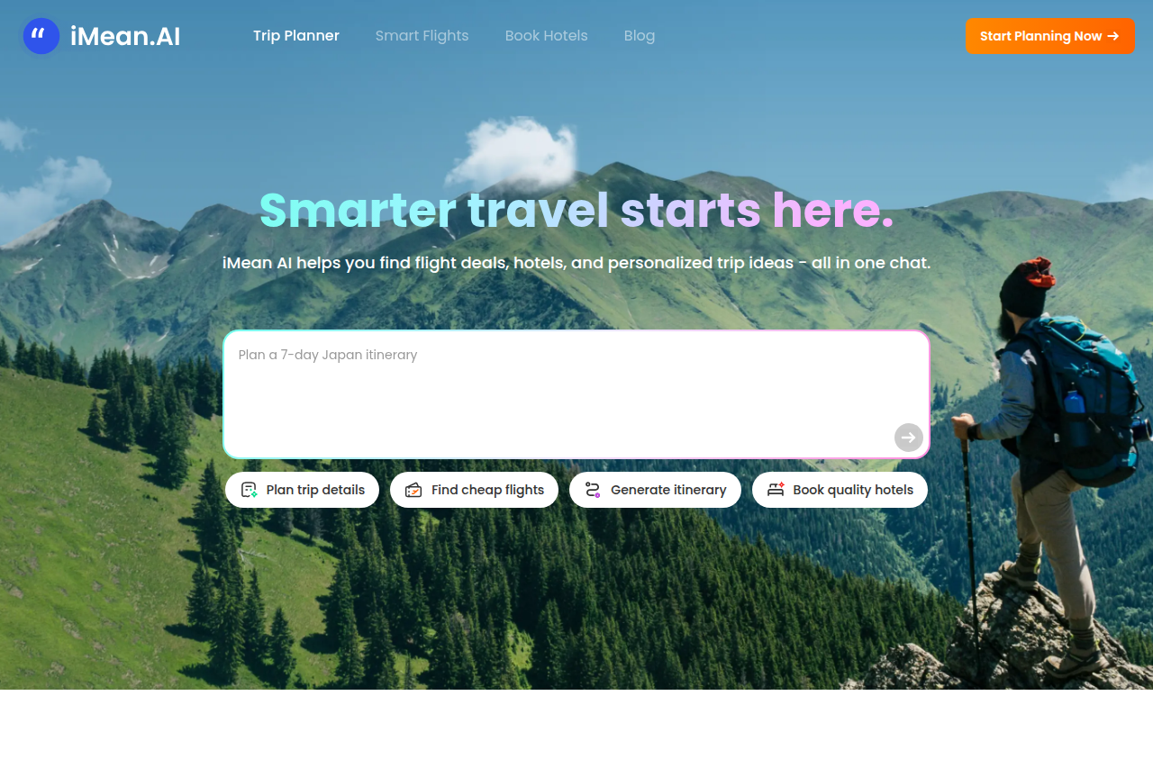 iMean AI — AI 智能旅行规划助手，一键搞定航班酒店行程 截图