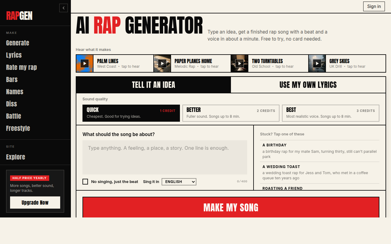 AI rap generator 截图