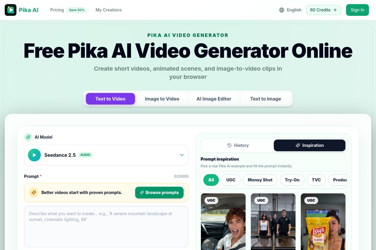 Pika AI Video Generator | Pika 截图