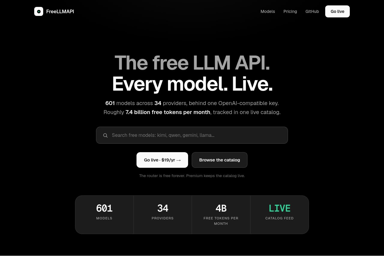 Free LLM API — every free model behind one key 截图