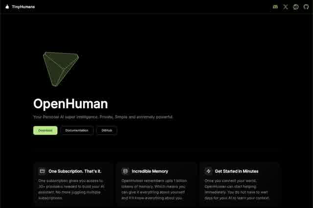 OpenHuman — TinyHumans - AI智能体 截图