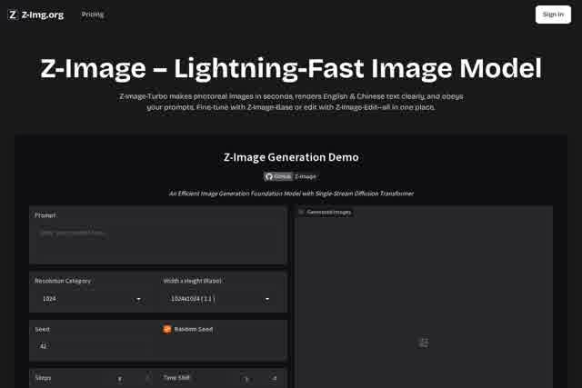 Z-Image AI Image Generator & Editor | Z-Img 截图