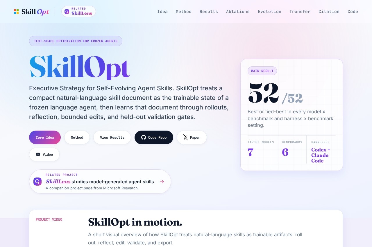 SkillOpt | Executive Strategy for Self-Evolving Agent Skills 截图