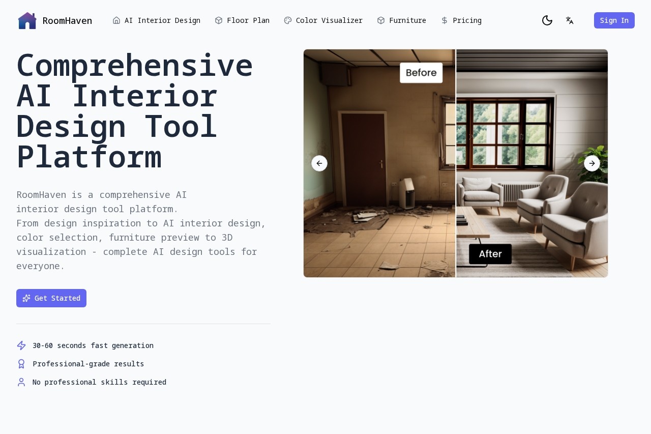 RoomHaven - AI Interior Design Platform | Transform Your Home in Seconds 截图