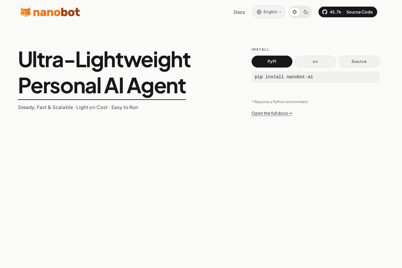 nanobot - Ultra-Lightweight Personal AI Agent - 轻量AI代理 截图