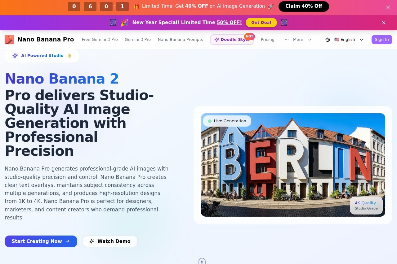 Nano Banana Pro - Studio-Quality AI Image Generator with Precision Control | Nano Banana Pro 截图